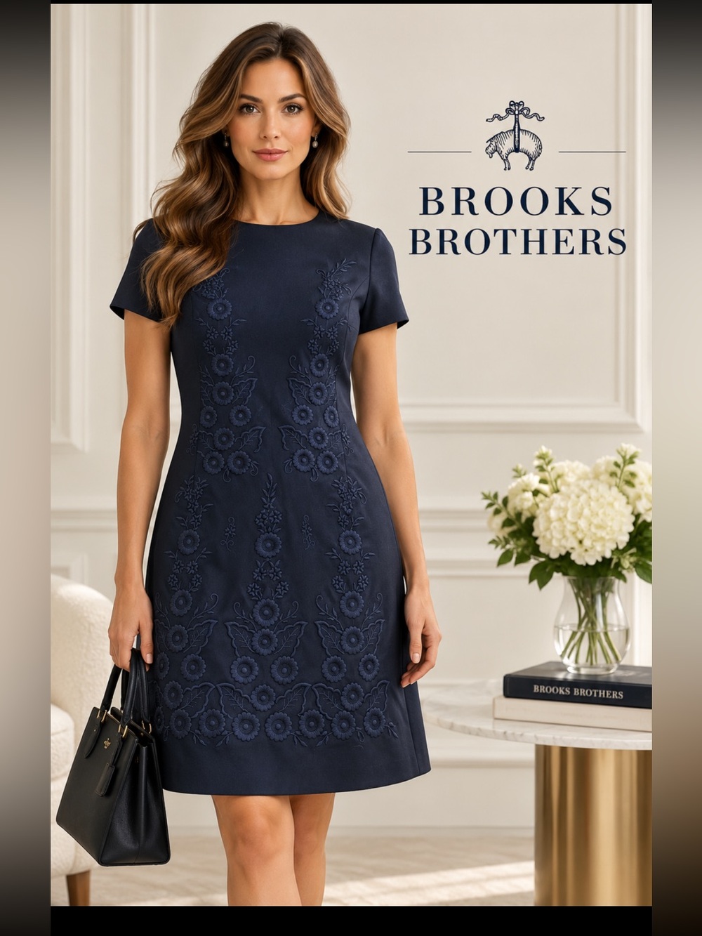 BROOKS BROTHERS, the navy floral embroidery dress!
